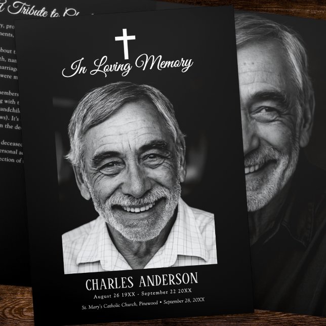 Classic Elegant 2-Photo Catholic Funeral/Memorial Tri-Fold Programme (Creator Uploaded)