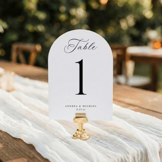Classic Elegant 5x7 Wedding Table Numbers (Arch 5x7 wedding table numbers in black and white with elegant calligraphy)