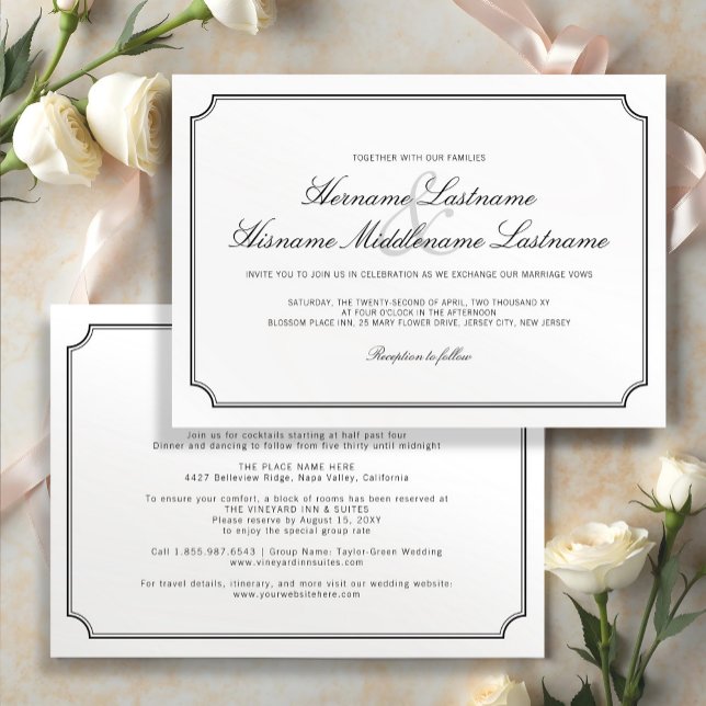 Classic Elegant All-In-One White Simple Wedding Invitation (Creator Uploaded)
