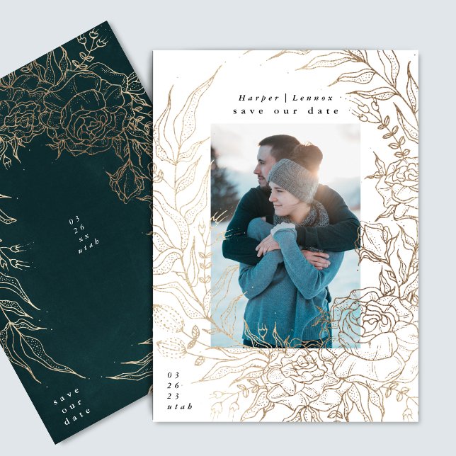 Classic Elegant And Modern Gold Elegant Wreath Save The Date (Creator Uploaded)