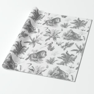 Classic Elegant Animals in Wilderness Grey Toile Wrapping Paper