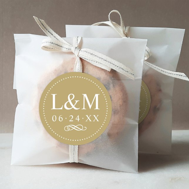 Classic Elegant Antique Gold Wedding Monogram Classic Round Sticker (Creator Uploaded)