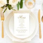 Classic Elegant Antique Gold Wedding Monogram Menu<br><div class="desc">Formal antique gold wedding menu card design features beautiful typography that combines a traditional flourished calligraphy script with classic block lettering. Includes a decorative scroll design accent. The custom text can be personalised with a monogram of the bride and groom names and wedding date as well as the dinner menu...</div>