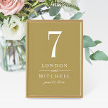 Classic Elegant Antique Gold Wedding Table Number<br><div class="desc">Elegant and stylish antique gold wedding table number card features a beautiful minimalist typography monogram design. The custom text and table number can be fully personalised with the bride and groom's names and wedding date. Note, each table number card must be customised and individually added to the shopping cart (1,...</div>