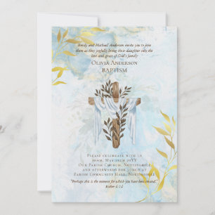 Classic Elegant BAPTISM Invite Aqua Blue Gold