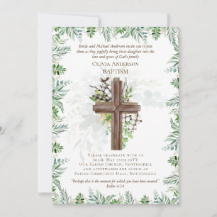 Classic Elegant BAPTISM Invite Greenery Leaves 