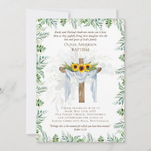 Classic Elegant BAPTISM Invite Greenery Sunflowers
