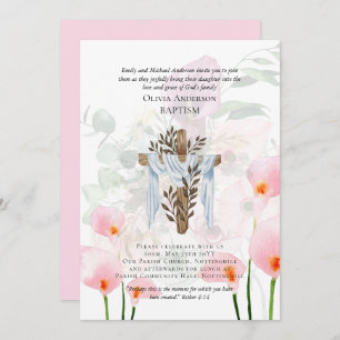Classic Elegant BAPTISM Invite Pink Calla Lilys