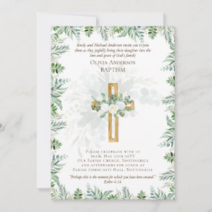Classic Elegant BAPTISM Invite White Roses Gold 