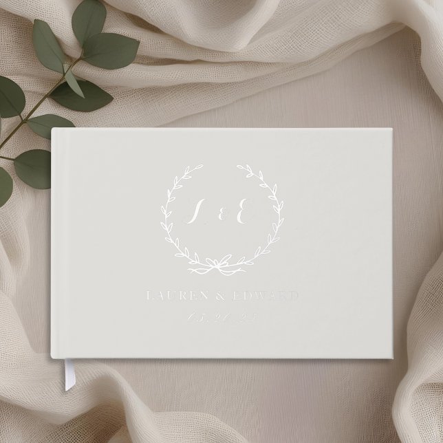 Classic Elegant Beige and Silver Wreath Wedding Guest Book (Creator Uploaded)