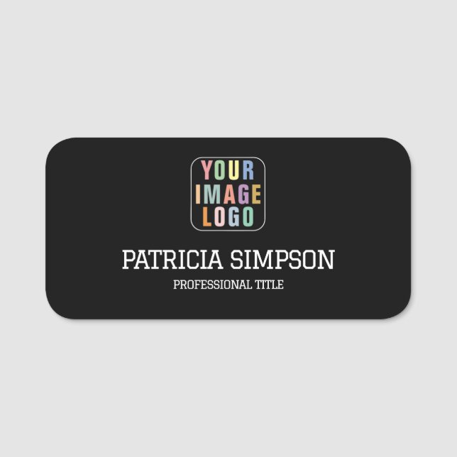 Classic Elegant Black and White Logo Name Tag (Front)