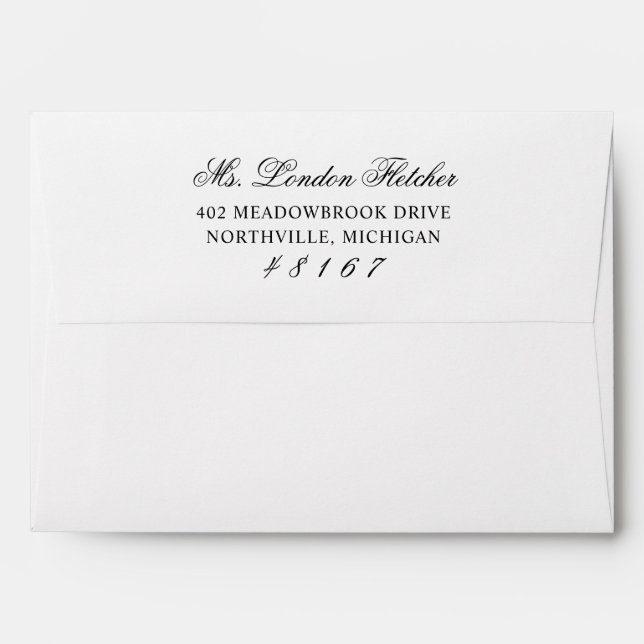 Classic Elegant Black and White Wedding Envelope (Back (Top Flap))
