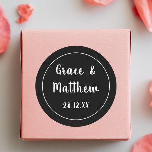 Classic Elegant Black and White Wedding Favour Classic Round Sticker