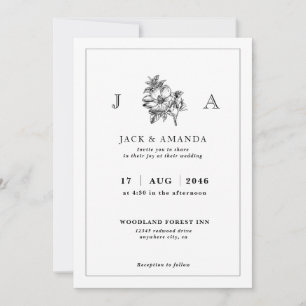 Classic Elegant Black and White Wedding Invitation