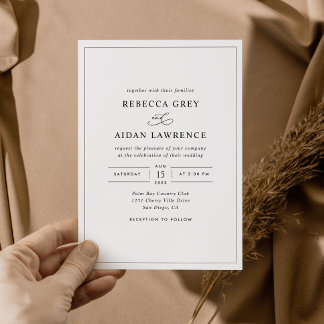 Classic Elegant Black and White Wedding Invitation
