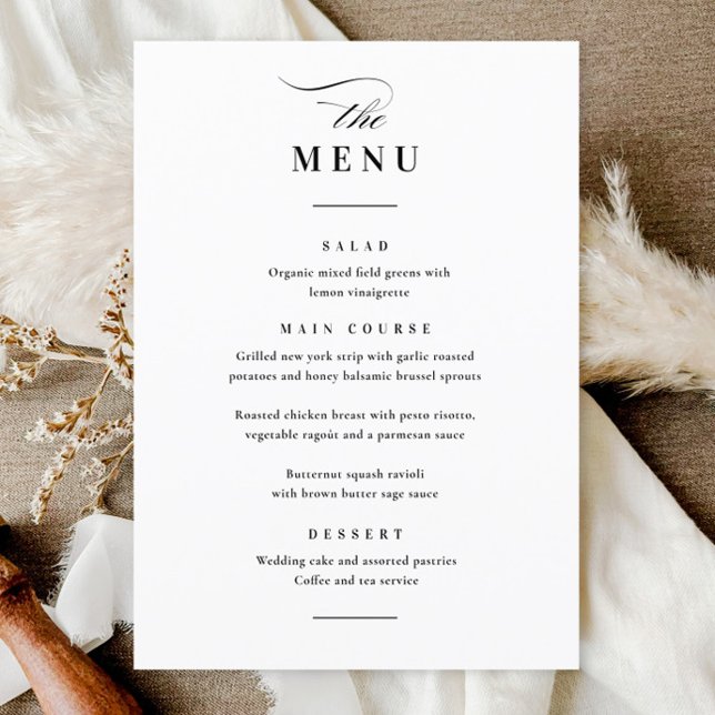 Classic Elegant Black and White Wedding Menu (Elegant simple black and white wedding menu.)