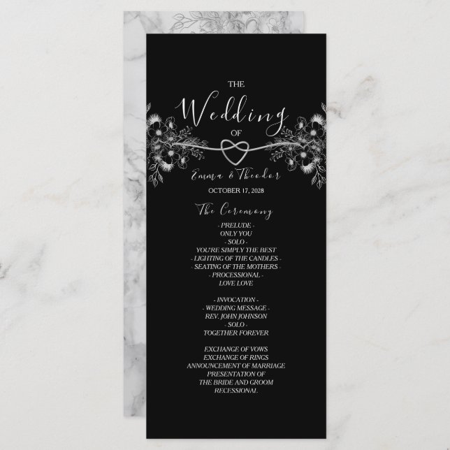 Classic Elegant Black and White Wedding Programme (Front/Back)