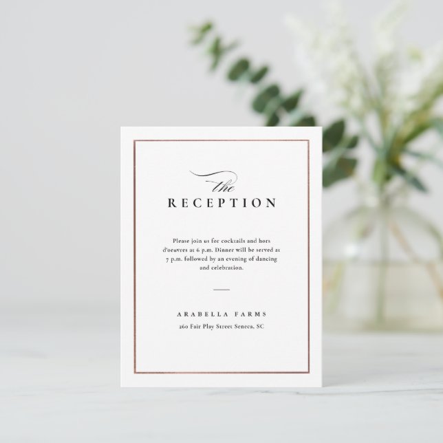 Classic Elegant Black and White Wedding Reception Enclosure Card (Standing Front)