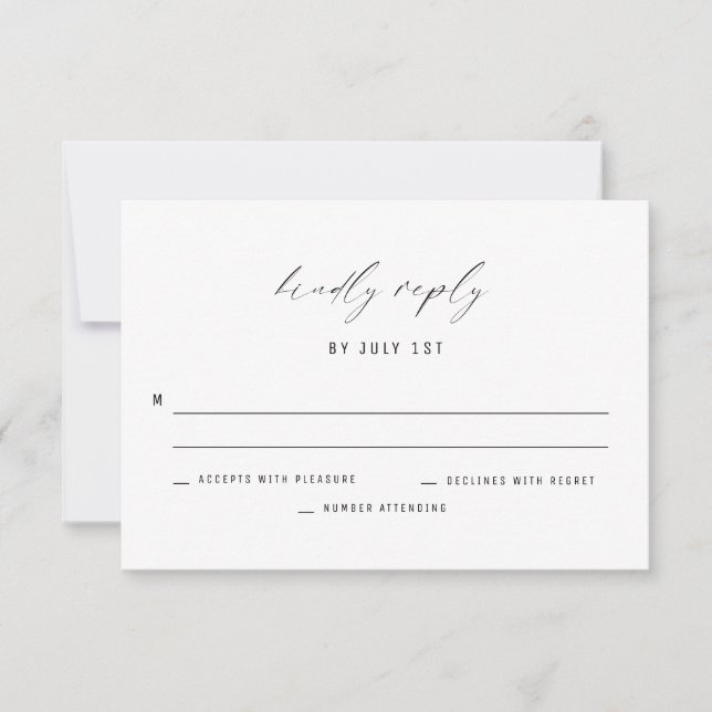 Classic Elegant Black and White Wedding Reply Card (Front)