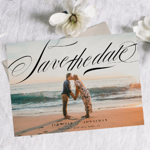 Classic Elegant Black Calligraphy QR Code Photo Save The Date