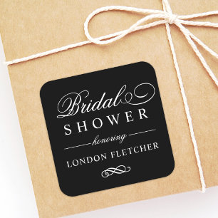 Classic Elegant Black Custom Wedding Bridal Shower Square Sticker