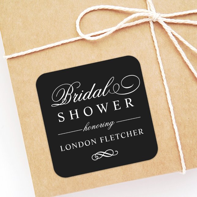Classic Elegant Black Custom Wedding Bridal Shower Square Sticker (Creator Uploaded)