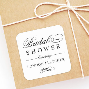 Classic Elegant Black Custom Wedding Bridal Shower Square Sticker