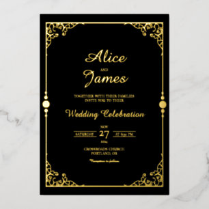 Classic Elegant Black Gold Foil Wedding Invitation