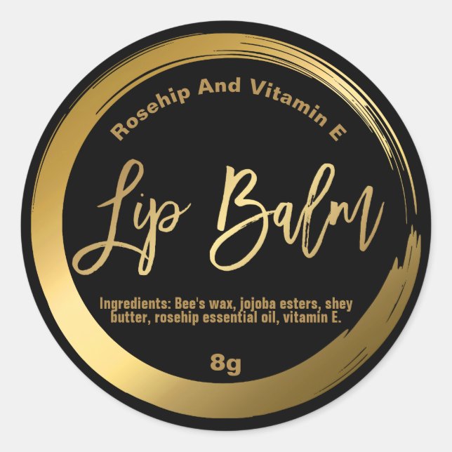 Classic Elegant Black Gold Lip Balm Labels (Front)