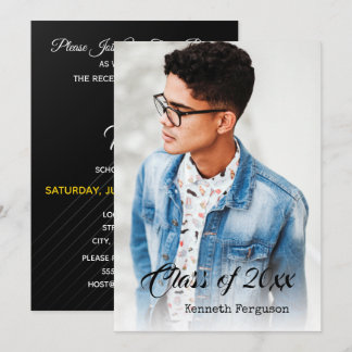 Classic Elegant Black Graduation Party Photo Invitation