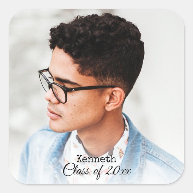 Classic Elegant Black Graduation Party Photo Square Sticker (Front)
