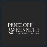 Classic Elegant Black Ivory Custom Wedding Names Square Sticker<br><div class="desc">Classic Elegant Typography Custom Wedding Names Square Sticker in Black</div>
