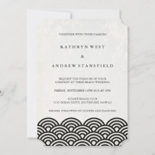 Classic Elegant Black+White Beach Wedding Invitation