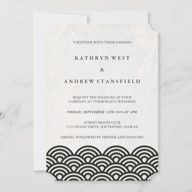 Classic Elegant Black+White Beach Wedding Invitation (Front)