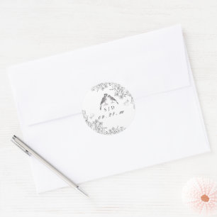 Classic Elegant Black White Floral Wedding Round Sticker