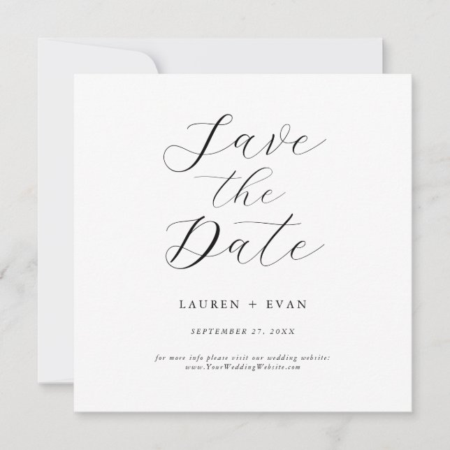 Classic Elegant Black & White Square Save the Date (Front)