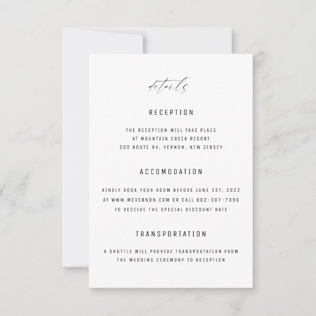 Classic Elegant Black White Wedding Enclosure Card (Front)