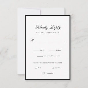 Classic Elegant Black & white wedding RSVP Card