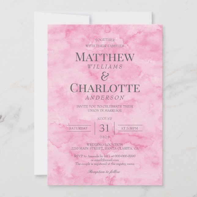 Classic Elegant Blossom Pink Wedding Invitation (Front)