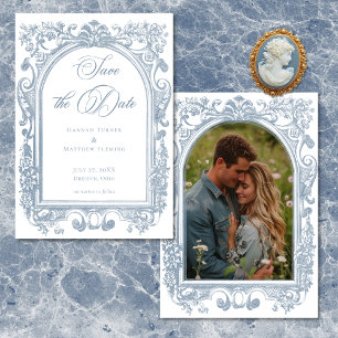 Classic Elegant Blue Arch Frame Photo Wedding Save The Date