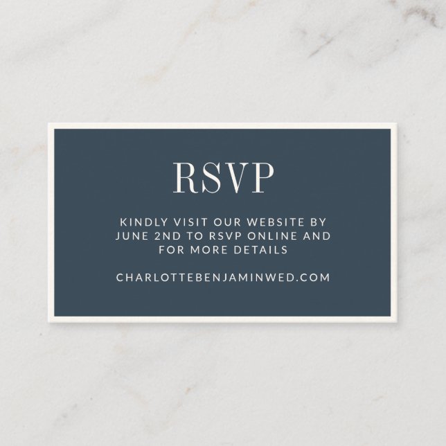 Classic Elegant Blue Border Wedding RSVP Online Enclosure Card (Front)