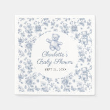 Classic Elegant Blue Boy Bear Baby Shower Toile