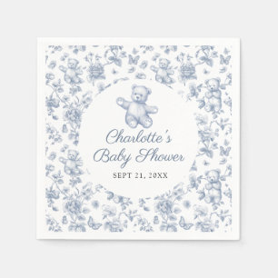 Classic Elegant Blue Boy Bear Baby Shower Toile Napkin