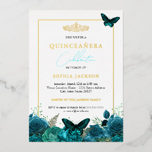 Classic Elegant Blue Butterfly Photo Quinceanera