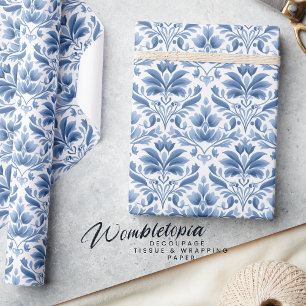 Classic Elegant Blue Damask Pattern Wrapping Paper