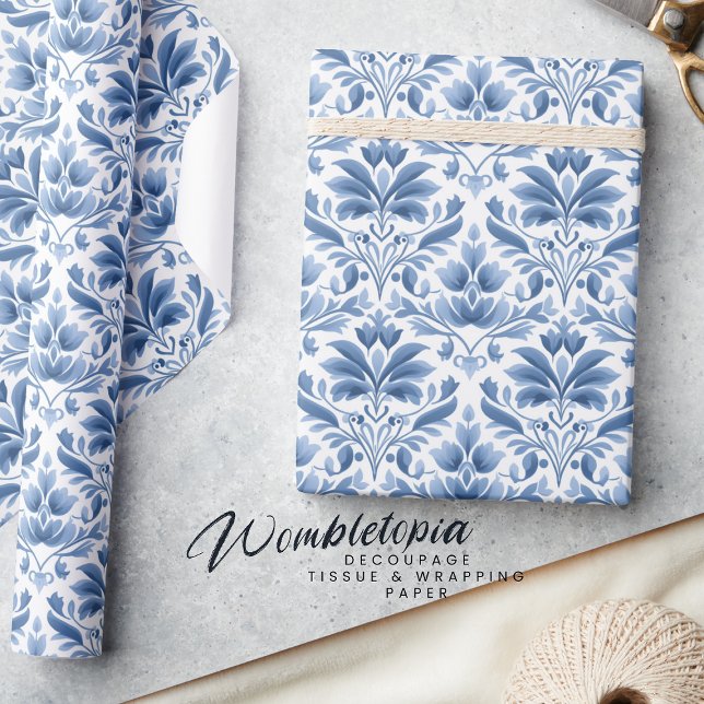 Classic Elegant Blue Damask Pattern Wrapping Paper (Creator Uploaded)