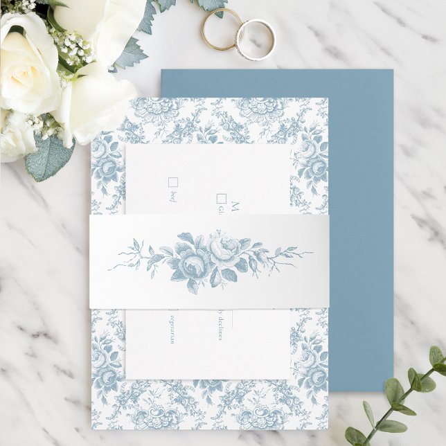 Classic Elegant Blue Engraved Floral Invitation Belly Band (Creator Uploaded)