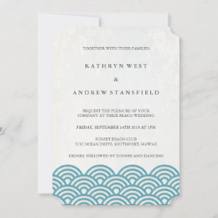 Classic Elegant Blue/Green + White Beach Wedding Invitation