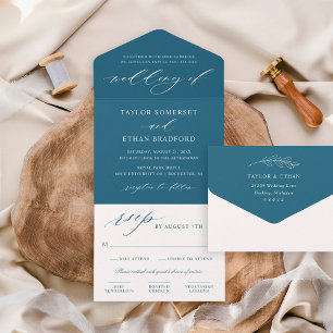 Classic Elegant Blue Sapphire Wedding All In One Invitation