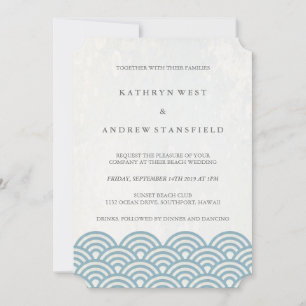Classic Elegant Blue + White Beach Wedding Invitation